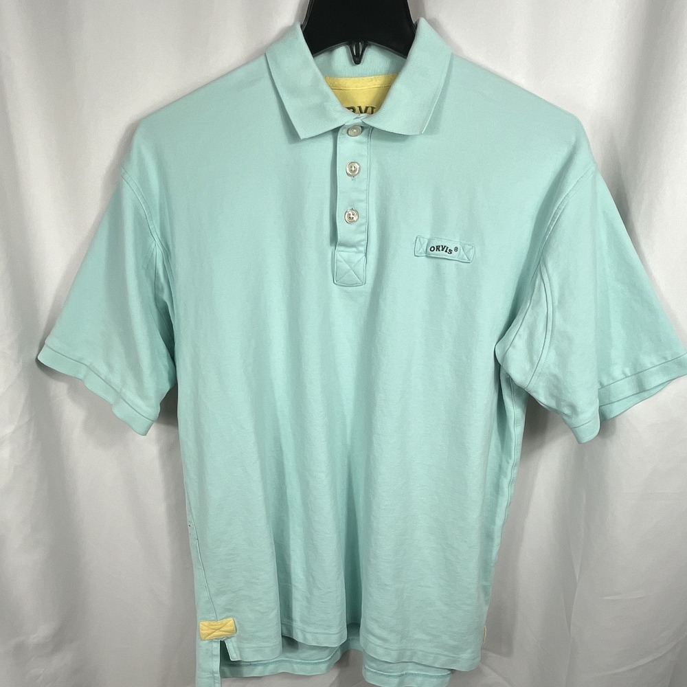 Orvis Polo Shirt Mint Green Solid Short Sleeve Men's Size Large 100% Cotton